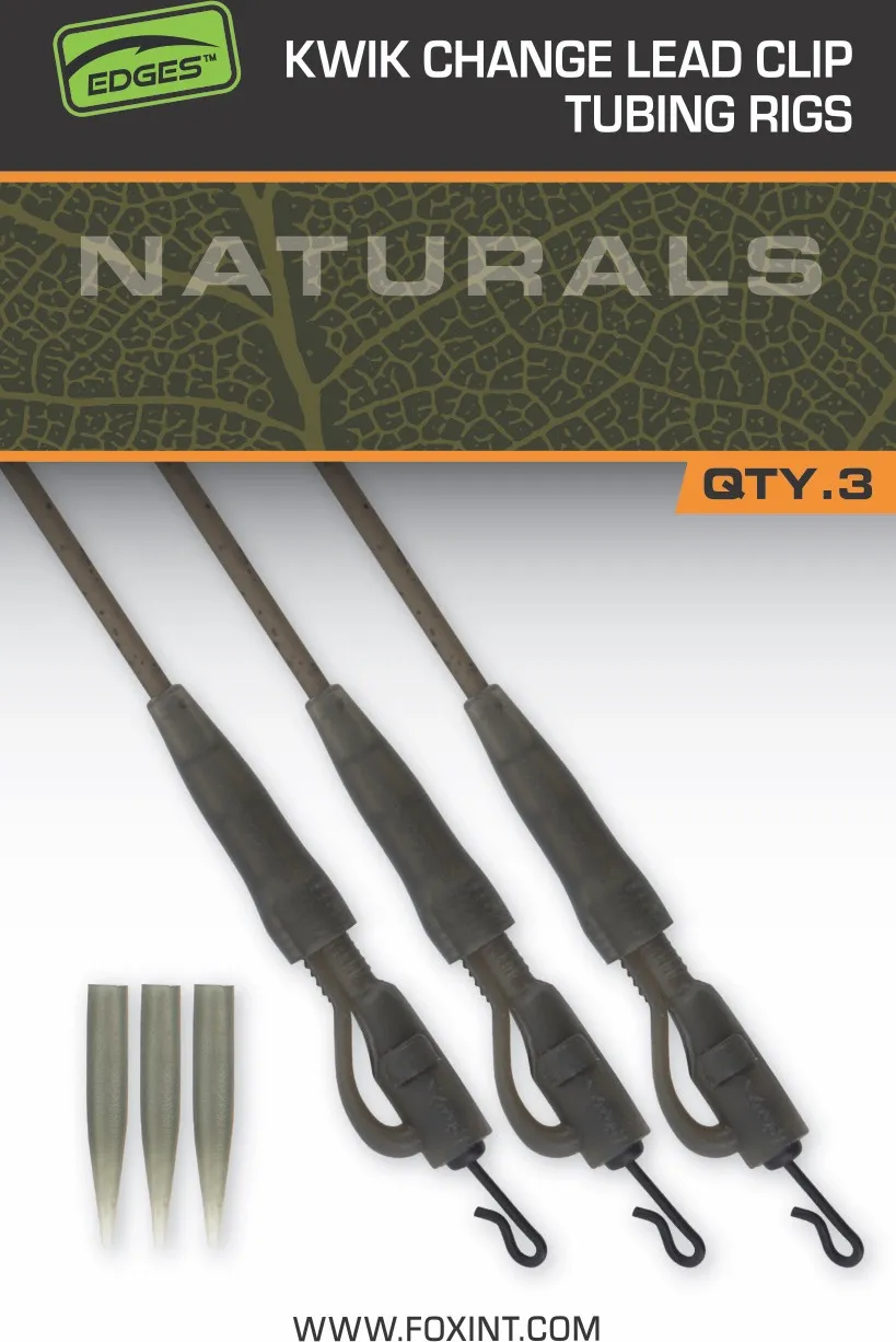 Fox Edges Naturals Kwik Change Lead Clip Tubing Setup 3pcs 45cm 7 Green Tungsten