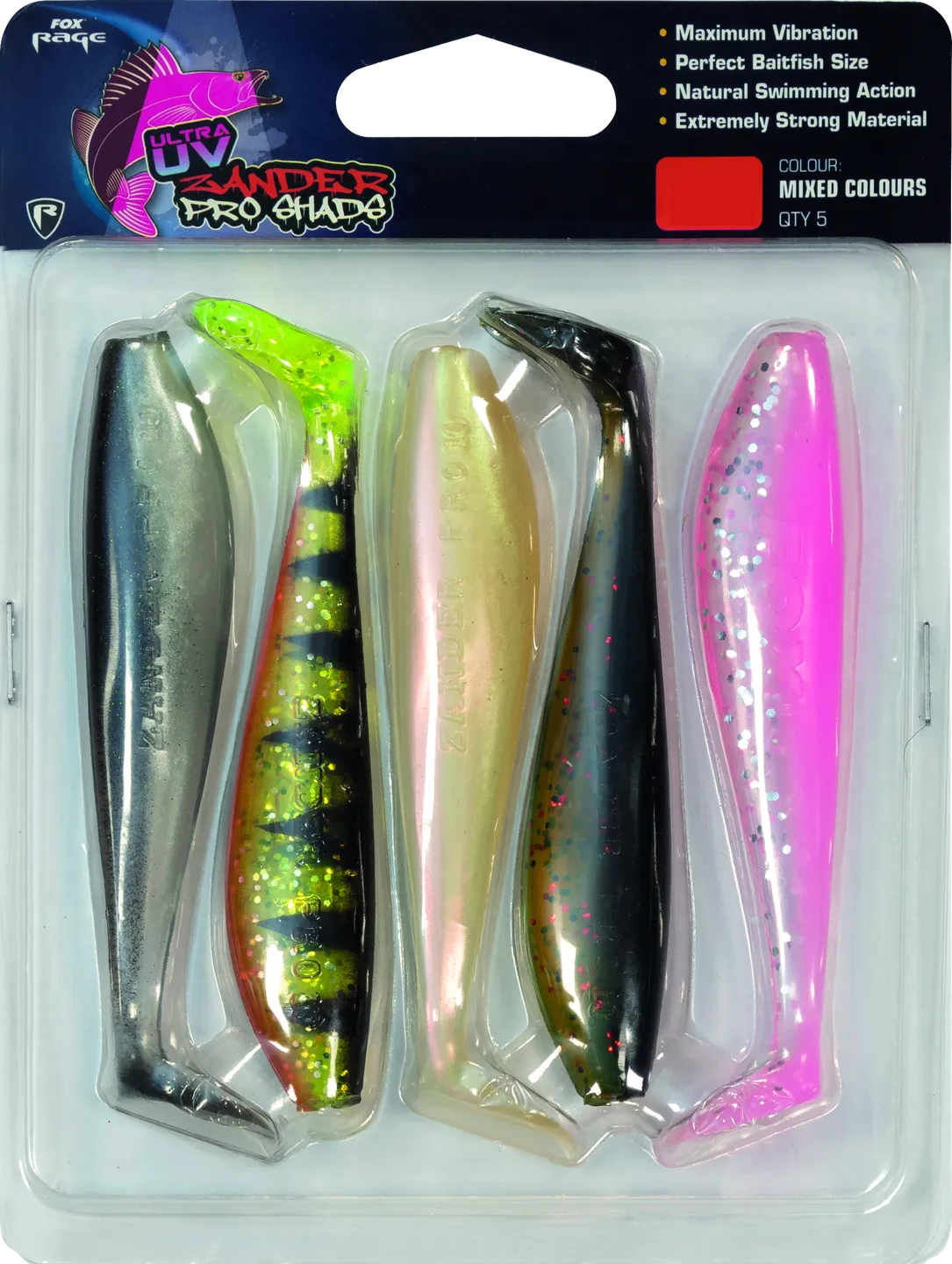 Fox Rage Ultra UV Mixed Colour Lure Packs 5 7.5cm Zander Pro Shad