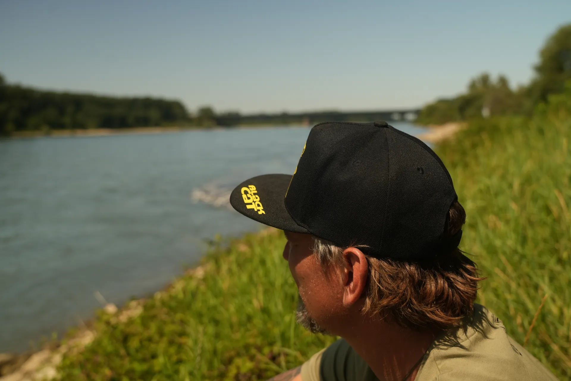 Black Cat Black Flat Peak Cap Black 50% Polyester / 50% Cotton
