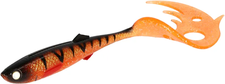 Mikado Sicario Pike Tail - 18cm, 29g, Orange Perch, 2pc