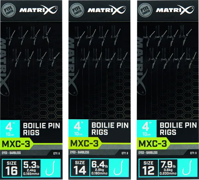 Matrix MXC-3 4" Boilie Pin Rigs 12 10cm 8pcs Barbless