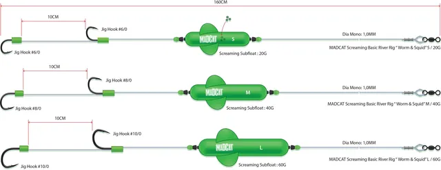 Madcat Screaming Basic River Rig Worms & Squid 105g 160cm 45kg 10/0