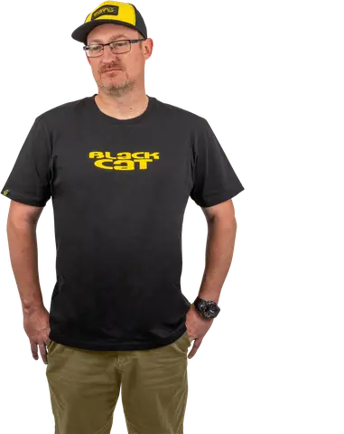 Black Cat Logo Black T-Shirt 100% Cotton XXXL