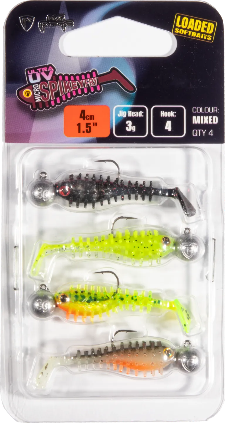 Fox Rage Ultra UV Micro Spikey Mixed Colour Loaded Lure Pack 2pc 3g 4cm Micro Spiky Fry