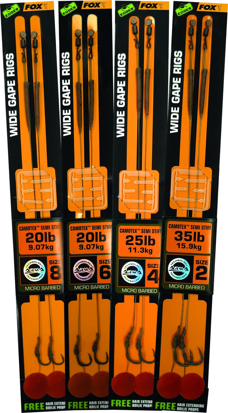 Fox Edges Wide Gape Rigs 4 25kg 2pcs Camotex Semi Stiff