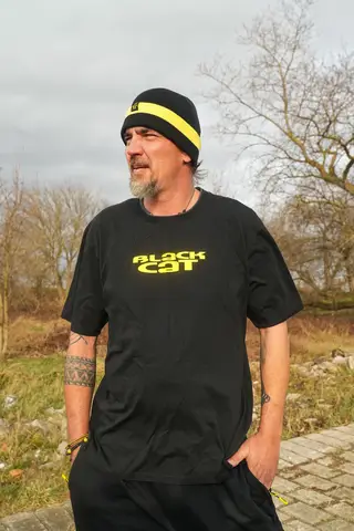 Black Cat Logo Black T-Shirt 100% Cotton XXXL