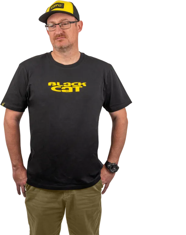 Black Cat Logo Black T-Shirt Medium