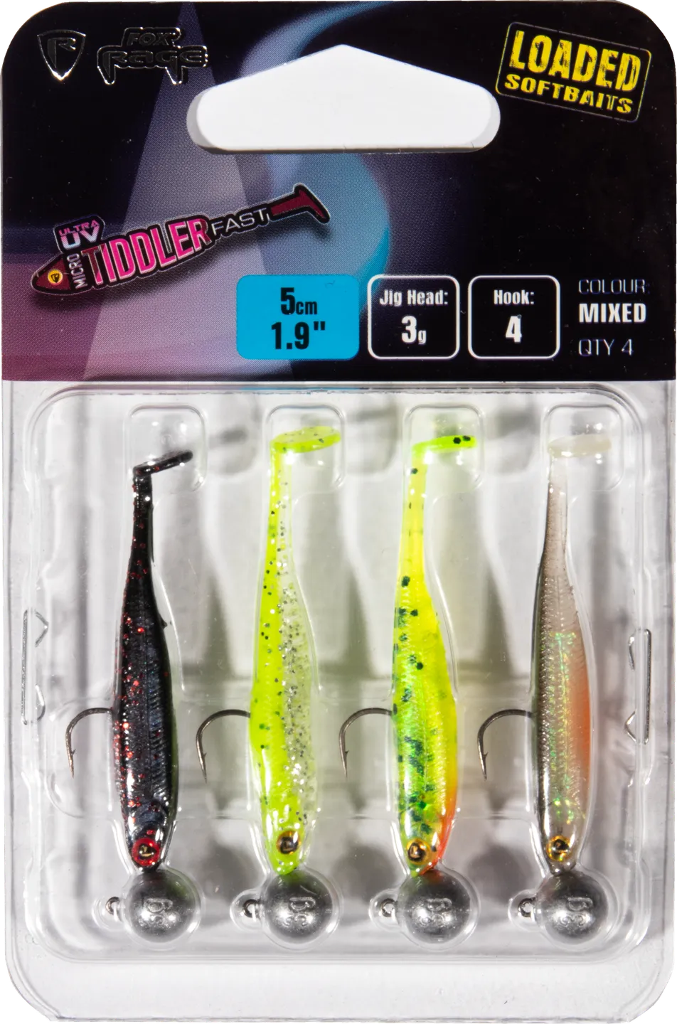 Fox Rage Ultra UV Micro Tiddler Fast Mixed Colour Loaded Lure Pack 3g Micro Jig / Soft Plastic Tiddler