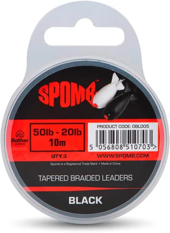 Spomb Tapered Braided Leaders 9–22.7kg 0.20–0.38mm 10m Black