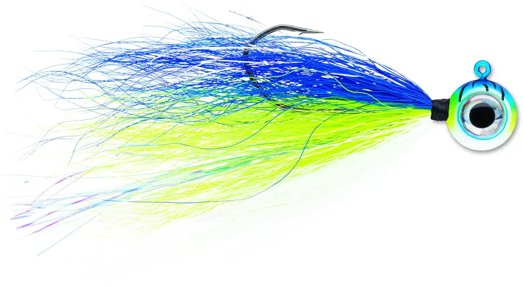 VMC Moontail Jig 7158 3.5g 2/0 Blue Fire UV Flat Aspirin Head