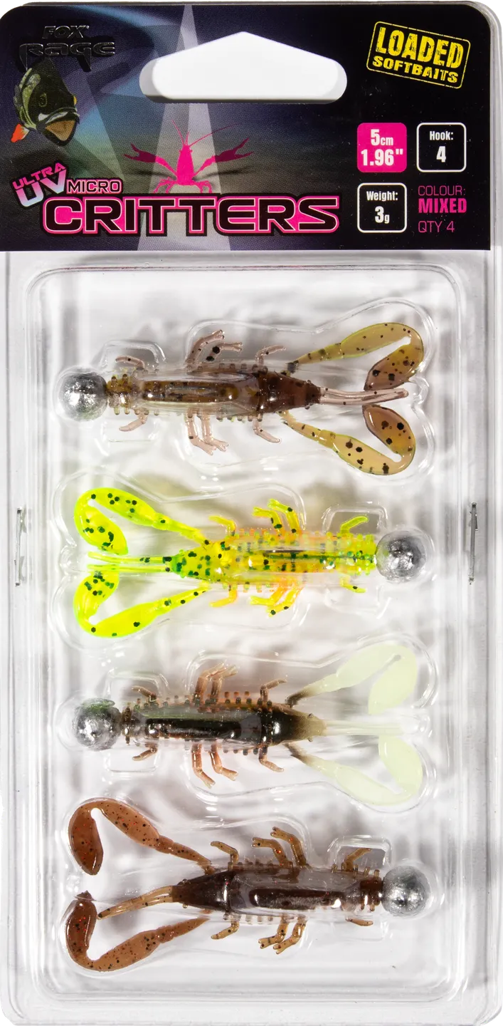 Fox Rage Ultra UV Micro Critter Mixed Colour Loaded Lure Pack 5cm 3g 4pc