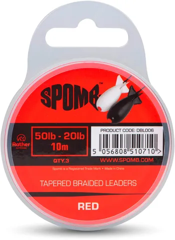 Spomb Tapered Braided Leaders 9–22.7kg 0.20–0.38mm 10m Red