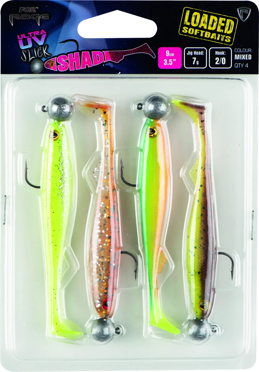 Fox Rage Ultra UV Slick Shad Loaded Lure Pack 9cm 7g 2/0 4pc