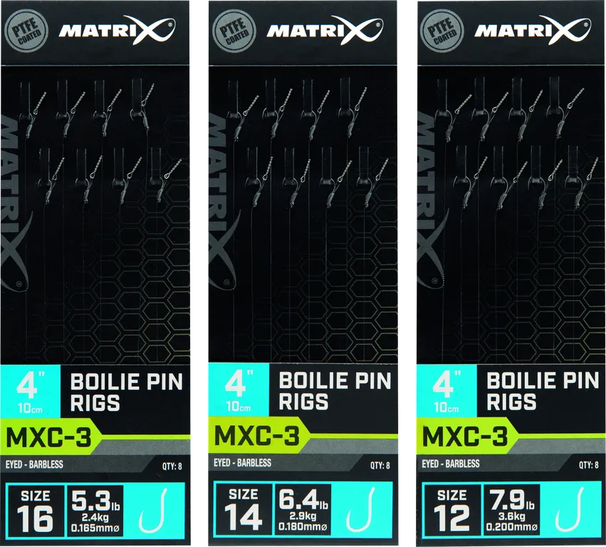 Matrix MXC-3 4" Boilie Pin Rigs 16 10cm 8pcs Barbless