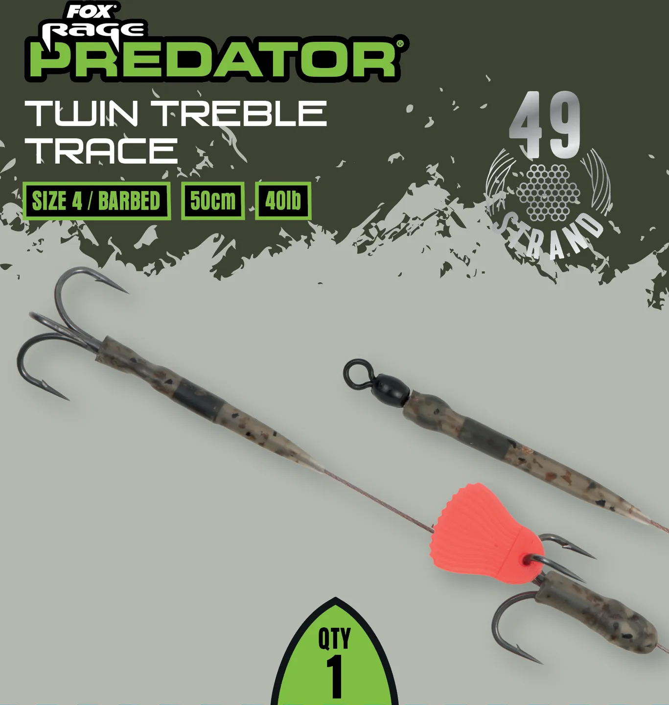 Fox Rage Predator Twin Treble Trace 52cm 40kg 8