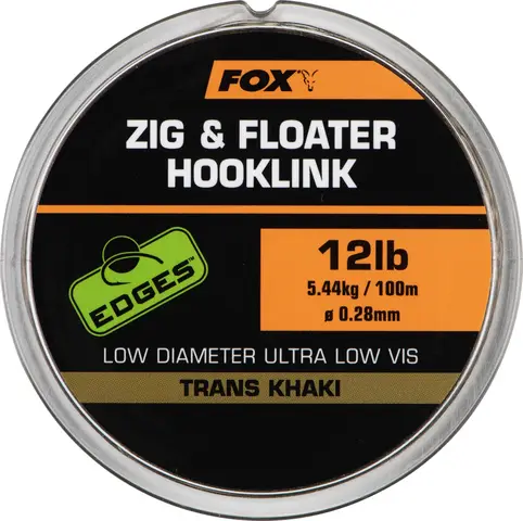 Fox Zig and Floater Hooklink 0.3mm 6.8kg 100m Trans Khaki