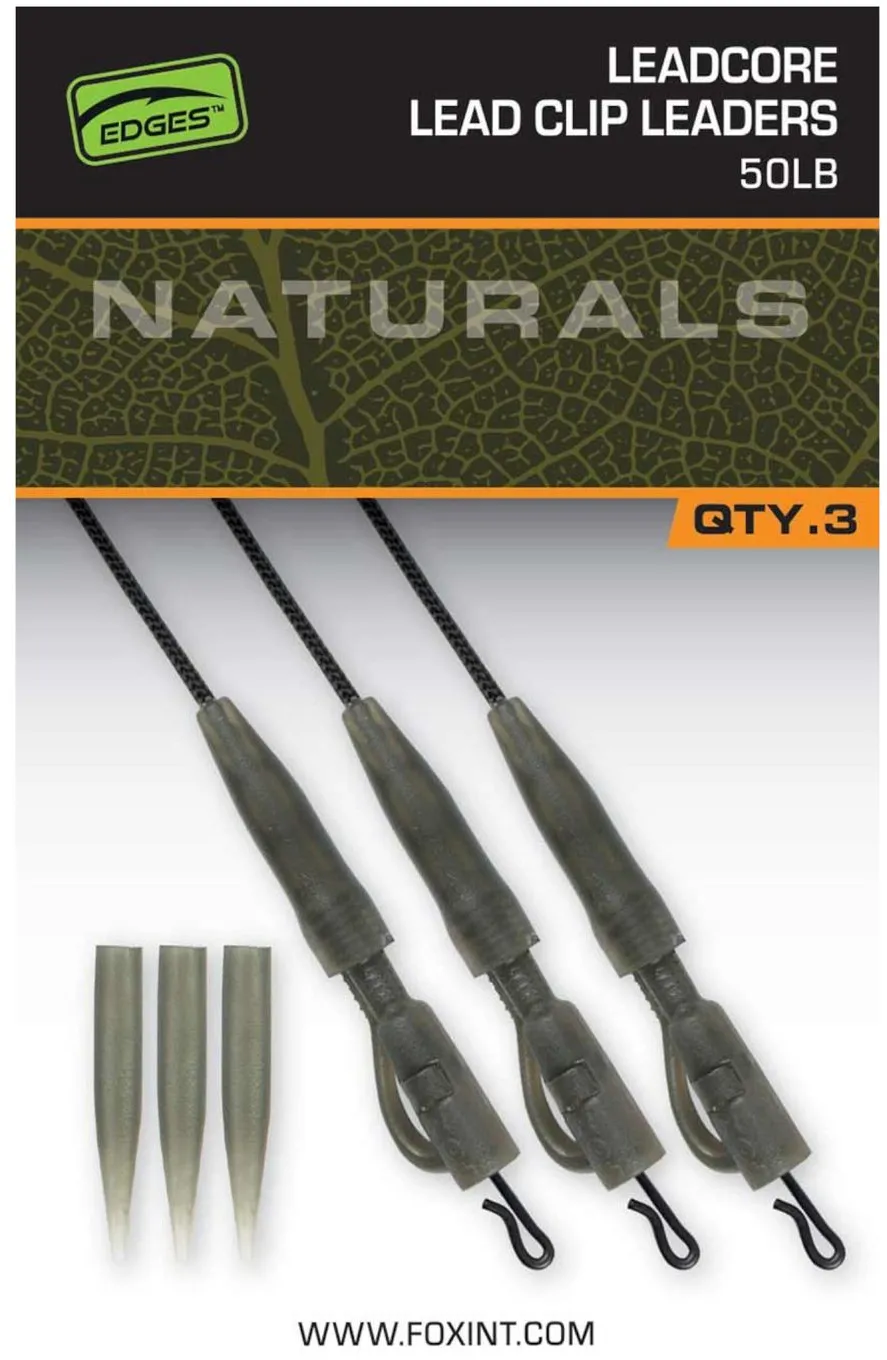 Fox Edges Naturals Leadcore Power Grip Lead Clip Leaders 75cm 23kg 7 3pcs