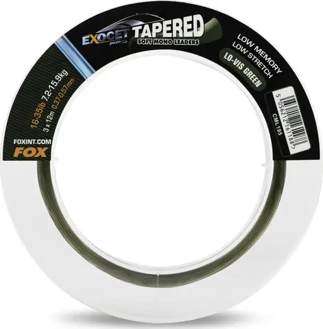 Fox Exocet Pro Tapered Leaders 0.37–0.57mm 7.26–15.88kg 12m Low Vis Green