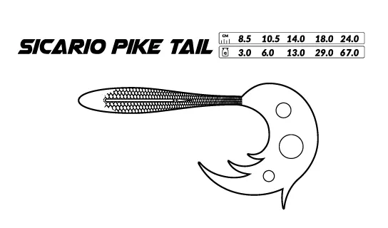Mikado Sicario Pike Tail - 18cm, 29g, Orange Perch, 2pc